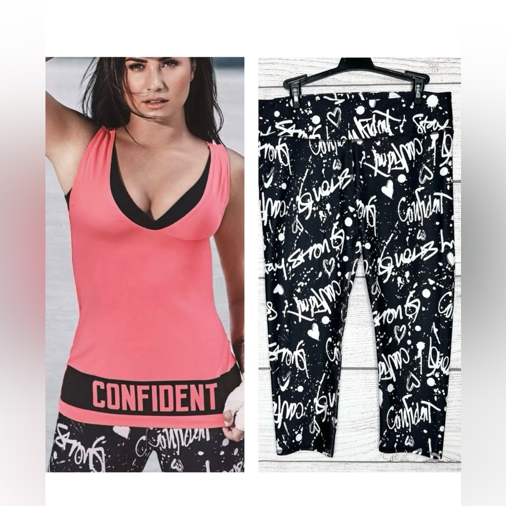 NWT Fabletics x Demi Lovato Black & White Graffiti Capri Leggings L